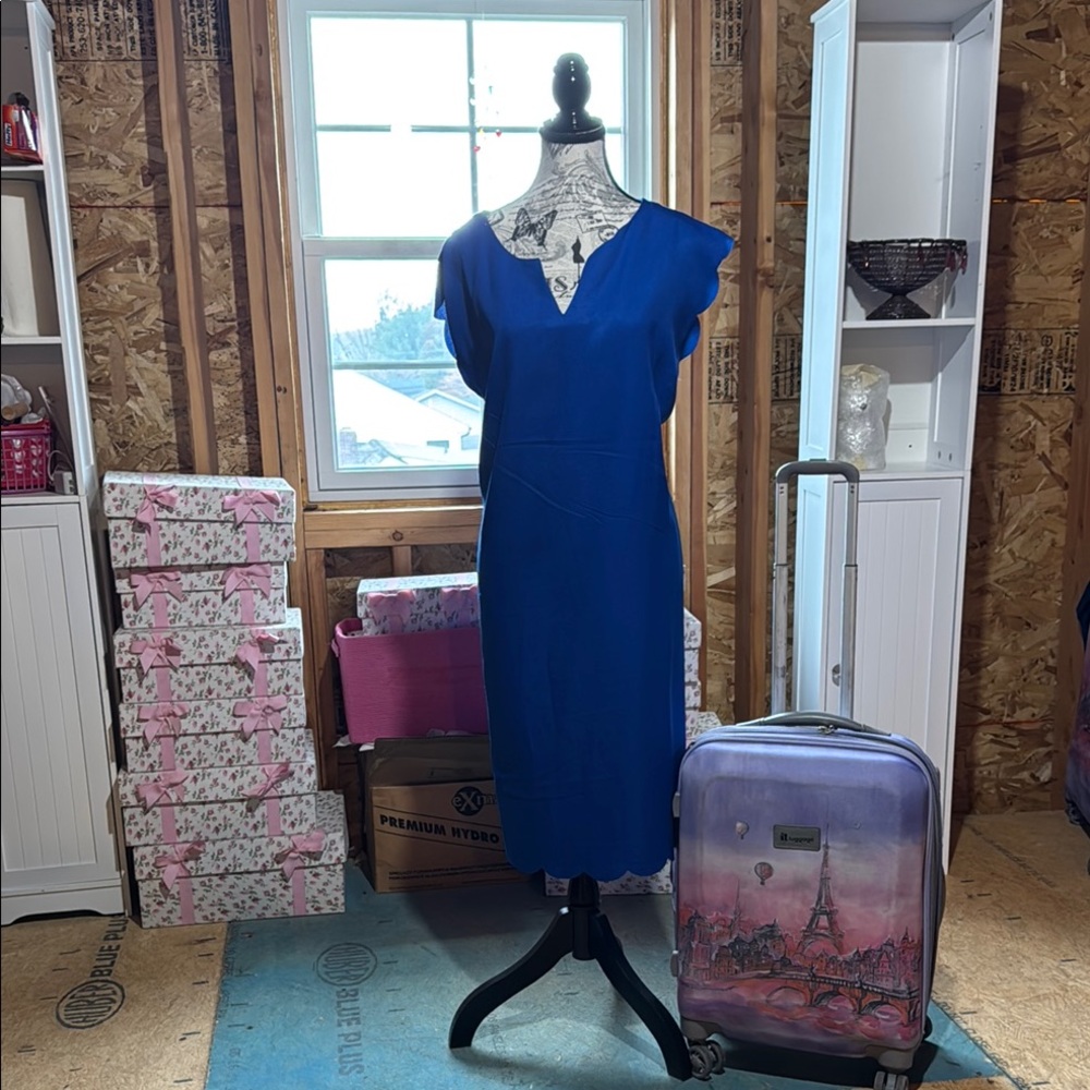 SHEIN Blue Sheath Midi Dress with Flutter Cap Sleeves